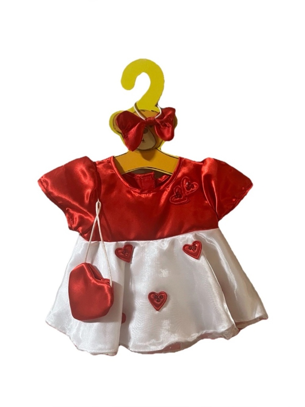 Build A Bear Valentine’s Red Sequin Ruffle Heart Dress Outfit with Accessories.
